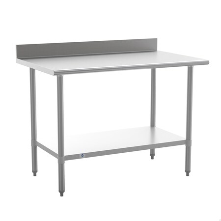 Flash Furniture Reese 430 Stainless Steel 18 Gauge 30-in x 48-in Table w/Adjustable Shelf and 4-in Backsplash NH-WT-3048-GG-B4-GG